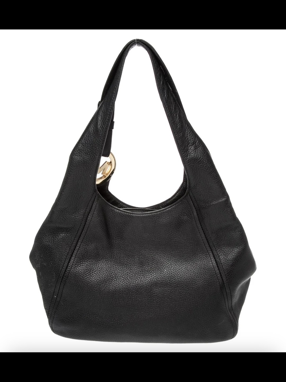Michael Kors FULTON Black Pebbled Leather Shoulder Hobo with Gold Logo Charm - Picture 3 of 7